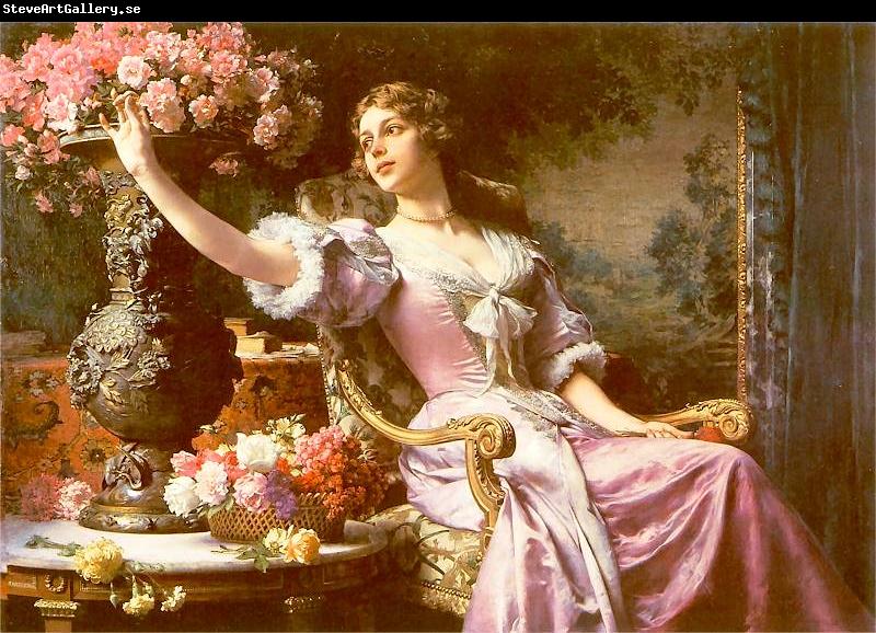 Wladyslaw Czachorski A lady in a lilac dress with flowers